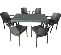 Комплект садовой мебели WORKY HomlyGreen, большой стол 153×79×70 см, 6 стульев, цвет мокко, с коричневыми подушками ARD260455