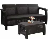 Комплект садовой мебели WORKY HomlyGreen (3-местный диван + стол 94×94×74 см), мокко, бордовые подушки ARD259258