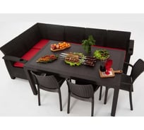 Комплект садовой мебели WORKY HomlyGreen 5+3 стула+обеденный стол 153×79 см, с комплектом бордовых подушек ARD260258