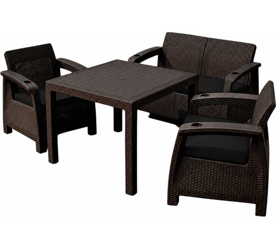 Комплект садовой мебели Set 2+1+1+стол 94х94х74 см+подушки черного цвета HOMLYGREEN ARD259209
