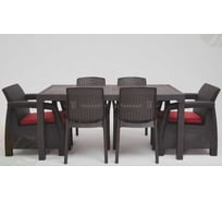 Комплект садовой мебели WORKY HomlyGreen 1+1+4 стула+обеденный стол 153×79 см, с комплектом бордовых подушек ARD259386