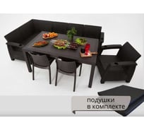 Комплект садовой мебели WORKY HomlyGreen 5+1+2 стула+обеденный стол 153×79 см, с комплектом черных подушек ARD259357