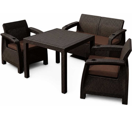 Комплект садовой мебели Set 2+1+1+стол 94х94х74 см+подушки коричневого цвета HOMLYGREEN ARD258560