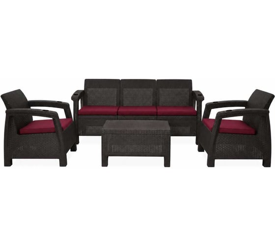 Комплект садовой мебели Set 3+1+1+стол 94х94х74 см+подушки бордового цвета HOMLYGREEN ARD259234