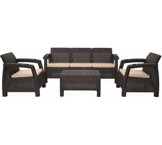 Комплект садовой мебели Set 3+1+1+стол 94х94х74 см+подушки бежевого цвета HOMLYGREEN ARD258564