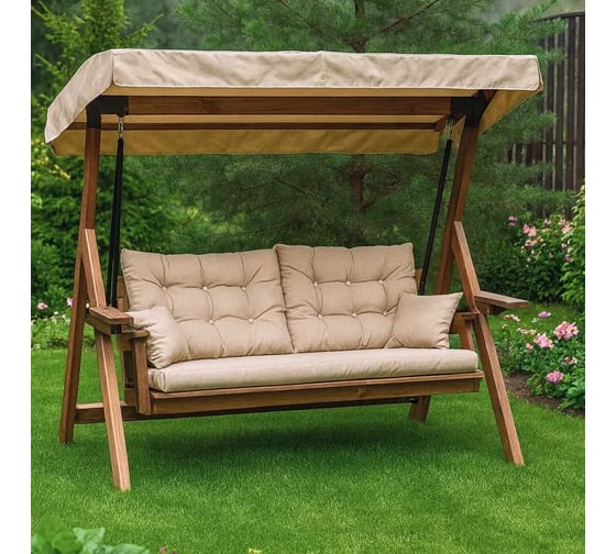 Качели ROYAL FAMILY LYON трехместные из лиственницы(бежевые подушки) 205-21