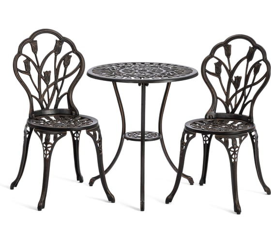 Комплект Tetchair Вальс Цветов/Waltz of Flowers (стол+2 стула) алюминиевый сплав, D60/H67, 47х41х86см, бронзовый 11378