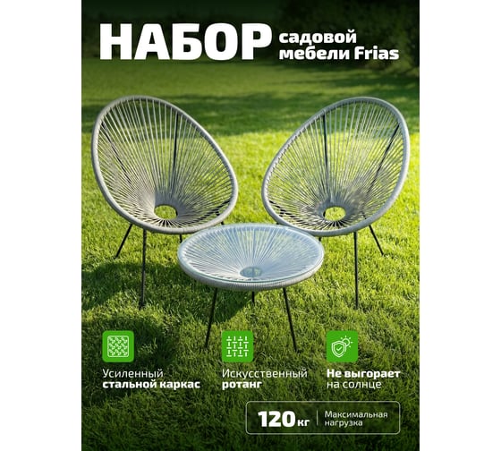 Садовый комплект KSG Kingstyle Frias Black / Grey (GT-33 / GC-33) (2 кресла + 1 журнальный столик) КС-001663