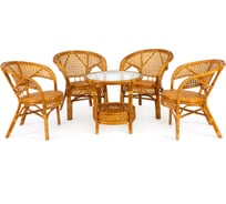 Комплект Tetchair PELANGI 02/15 стол со стеклом, 4 кресла без подушек, ротанг, мед 10084