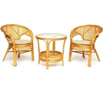 Террасный комплект Tetchair PELANGI стол со стеклом, 2 кресла, без подушек, ротанг 13345