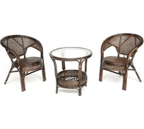 Террасный комплект Tetchair PELANGI стол со стеклом, 2 кресла, без подушек, ротанг 13344