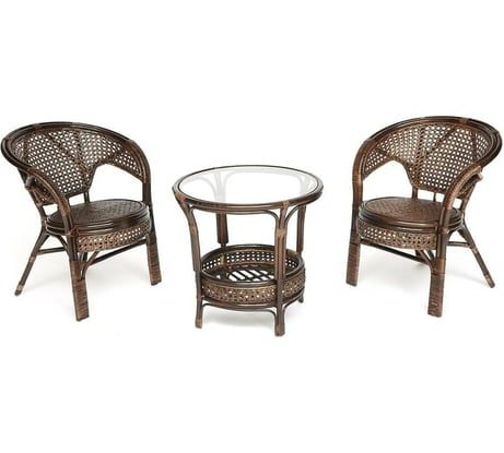 Террасный комплект Tetchair PELANGI стол со стеклом, 2 кресла, без подушек, ротанг 13344