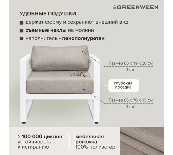 Уличное кресло GreenWeen CAPRI белый алюминий, светло-серый велюр GW-AL-CAPRI-CH-800W