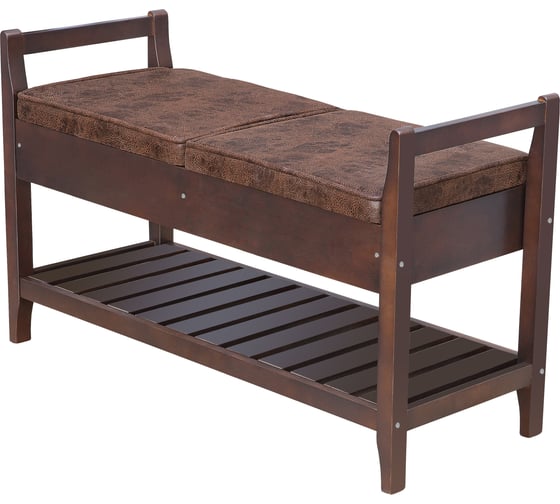 Скамья для прихожей Мебелик Н с ящиком, ткань шоколад, каркас орех 7590