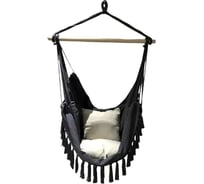 Качели-гамак ZDK Homium с 2-мя подушками, серый, с кисточками, белые подушки, серые нити hammock3grey