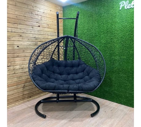 Двухместное подвесное кресло Pletenev черное, подушка черная KPS-11-11