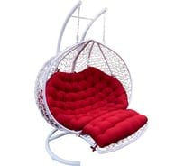 Двухместное подвесное кресло с реклайнером Pletenev белое, подушка красная KPS-111-05