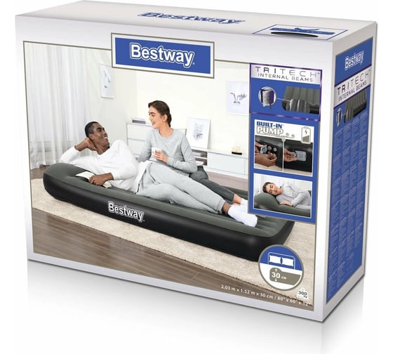 Надувной матрас со встроенным аккумуляторным насосом BestWay Tritech Queen 203x152x30 см 67930 130448