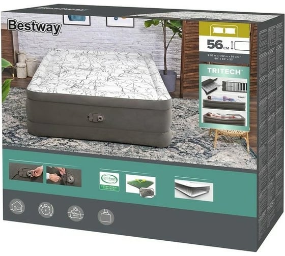 Надувной матрас со встроенным электронасосом BestWay Tritech Fashion Flock Queen 203x152x56 см 6713E 130451
