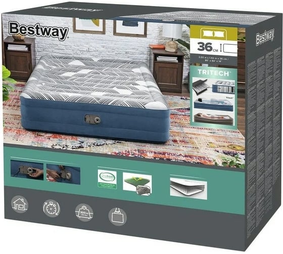 Надувной матрас со встроенным электронасосом BestWay Tritech Fashion Flock Queen 203x152x36 см 6712Y 130449