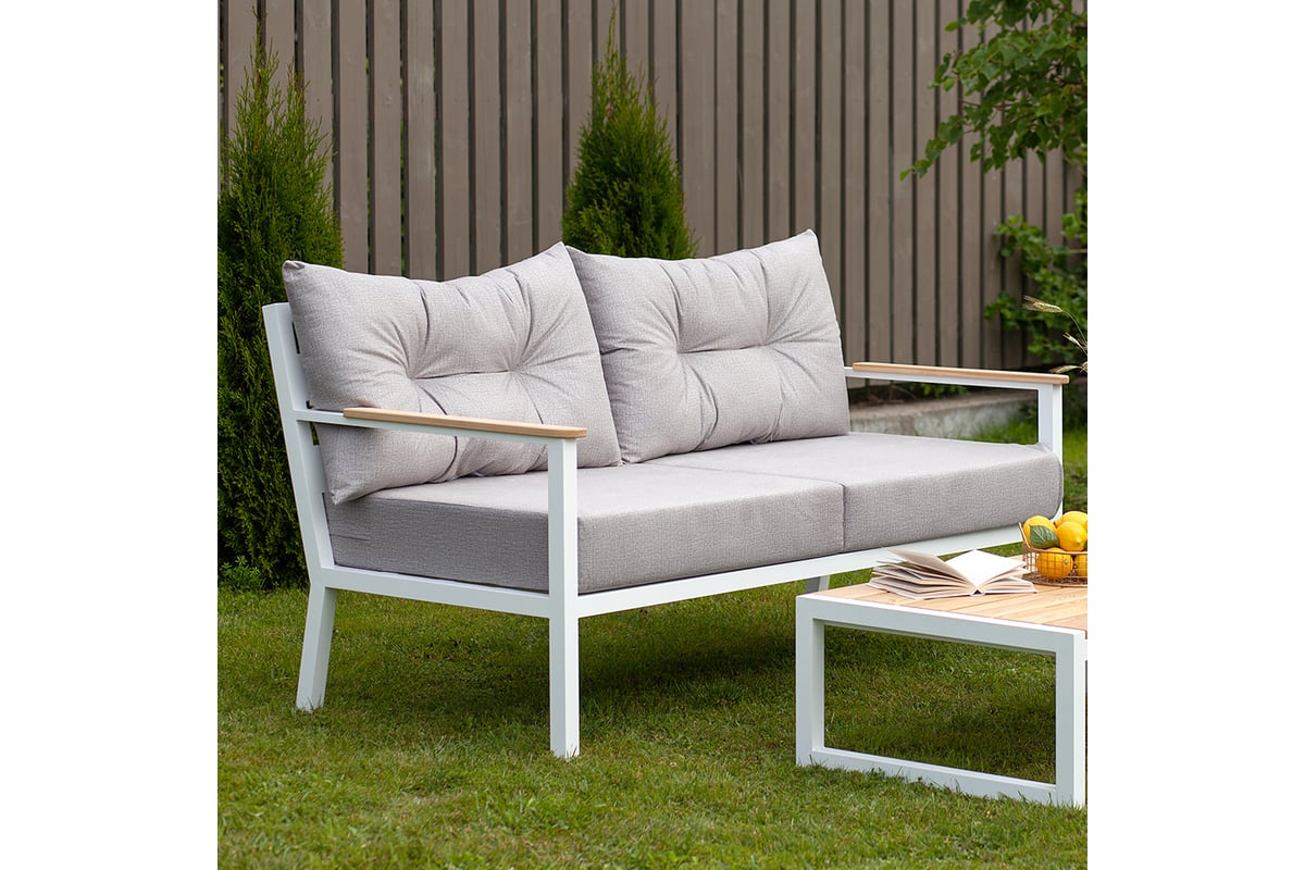 Уличный диван GreenWeen SANTORINI c подушками из велюра светло-серого ...