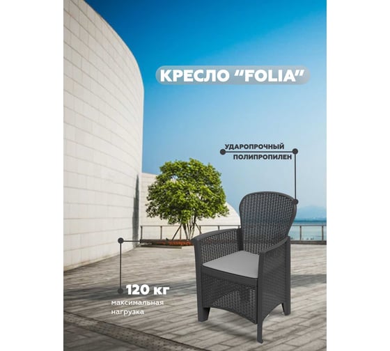 Кресло с подушкой IPAE-PROGARDEN FOLIA антрацит 09015