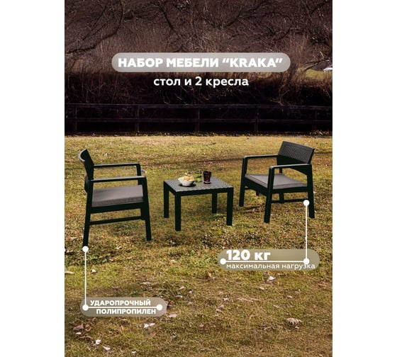 Набор мебели IPAE-PROGARDEN KRAKA с подушками, антрацит 06430