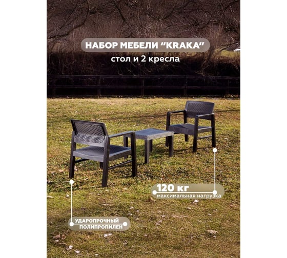 Набор мебели IPAE-PROGARDEN KRAKA с подушками, антрацит 06430