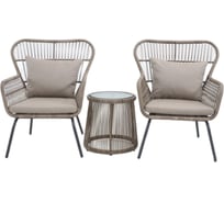 Набор мебели Garden Story Конер 2 стула+стол Ø43 см, каркас серый, ротанг темно-бежевый SG-22015 GS073