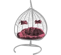 Двойное подвесное кресло Garden Story Феникс стойка + основание белое, белая корзина, бордовая подушка 3 упаковки M CN29230-МТB