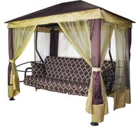 Качели-шатер Garden story Монреаль Премиум 4-х местные каркас коричневый, мягкий элемент коричневый рисунок арабеска 1 упаковка МС7029