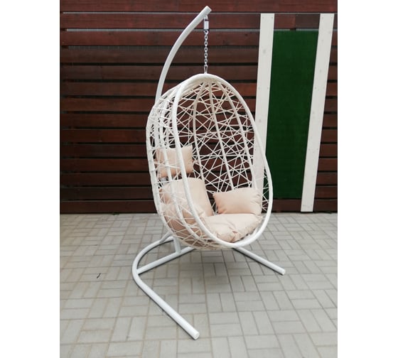 Подвесное кресло Garden Story Кокон XL стойка + белое основание, белая корзина, бежевая подушка 3 упаковки В D52-МТ002