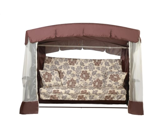 Садовые качели OLSA Саванна 4-х местные, каркас коричневый, коричневый, рисунок цветы с1310