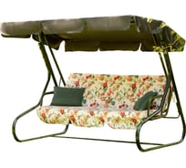 Садовые качели OLSA Новара 3-х местные, каркас зеленый, разноцветный, рисунок цветы с1262