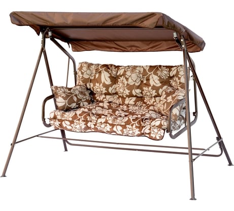 Cадовые качели OLSA Невада аналог Бари 2-х местные, каркас коричневый, коричневый, рисунок цветы с1332