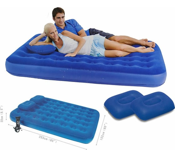 Надувной матрас с ручным насосом и 2 подушками BestWay Flocked Air Bed With Air Pump/Queen/ 67374 BW 005653