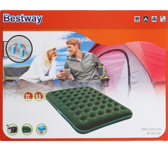 Надувной матрас + насос на батарейках BestWay Flocked Air Bed/Queen/ - D Cell Pump 67555 BW