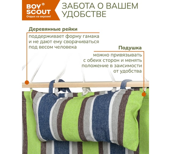 Гамак из хлопка, с деревянными направляющими BOYSCOUT Комфорт 200х90 см 61077