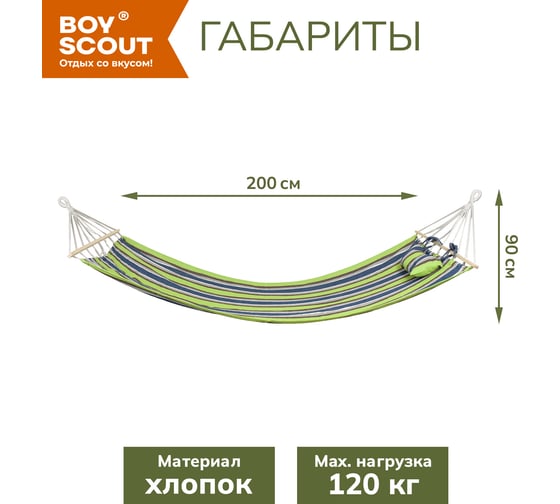 Гамак из хлопка, с деревянными направляющими BOYSCOUT Комфорт 200х90 см 61077