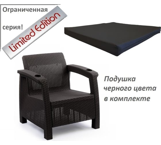 Садовое кресло WORKY ротанг, 73x70x79 см, мокко, с черной подушкой ARD257929