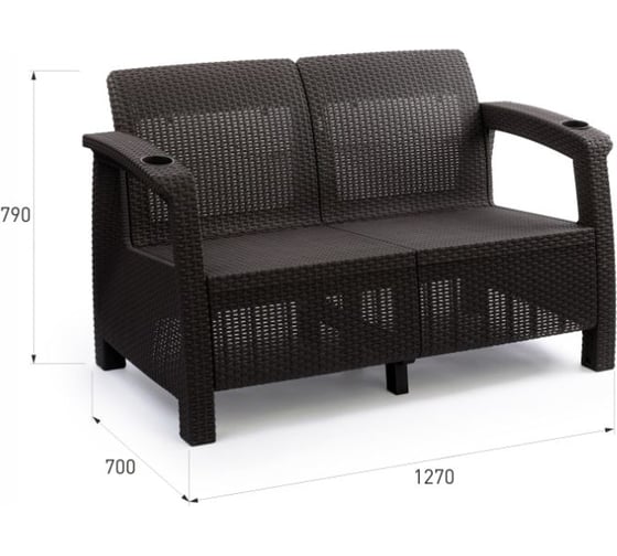 Диван WORKY ротанг, 2-х местный, 127x70x79 см, мокко, с коричневыми подушками ARD257825