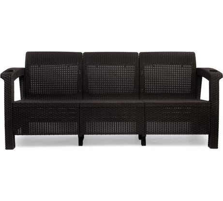 Диван ротанг 3-х местный 188x70x79 см цвет мокко с бежевыми подушками HOMLYGREEN ARD257815
