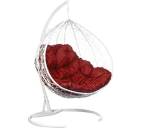 Двухместное подвесное кресло Экодизайн Double цвет плетения белый, подушка бордовый, каркас белый RF-02 (white/burgundy)