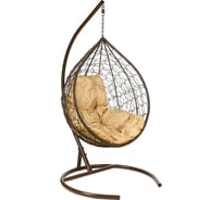 Подвесное кресло Экодизайн Капля цвет плетения коричневый, подушка бежевый, каркас коричневый RF-01 (brown/beige)