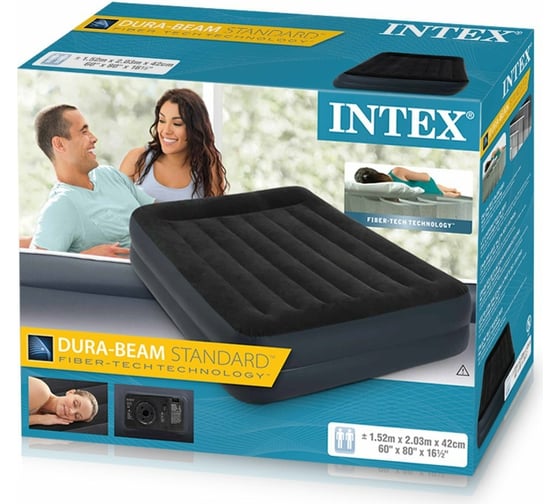Надувная кровать с подголовником Intex Pillow Rest Raised Bed 152x203x42 см 64124