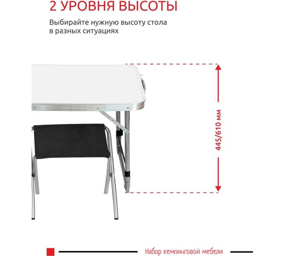 Набор: стол складной + 4 стула дачных складных InHome серый-черный INCFS1/1 INCFS1/1