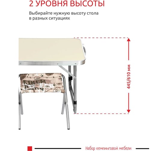 Набор: стол складной + 4 стула дачных складных InHome кофе с молоком - сафари INCFS1/4 INCFS1/4