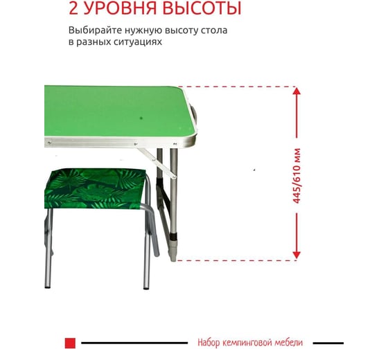 Набор: стол складной + 4 стула дачных складных InHome зеленый-тропические листья INCFS1/5