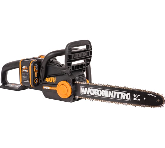 Аккумуляторная цепная пила WORX NITRO , 40В 40см бесщеточная, 4.0Ач х2, ЗУ 2А, коробка WG385E