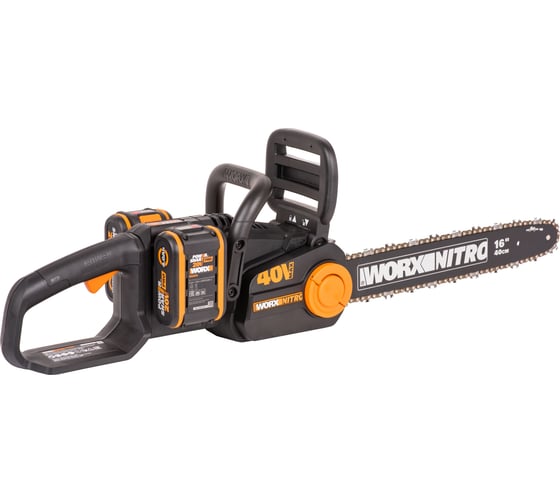 Аккумуляторная цепная пила WORX NITRO , 40В 40см бесщеточная, 4.0Ач х2, ЗУ 2А, коробка WG385E